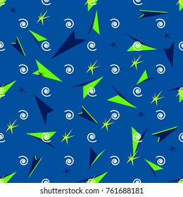 Abstract seamless pattern for girls, boys, clothes. Creative background with dots, geometric figures,stripes inscriptions. Funny wallpaper for textile and fabric. Fashion style. Colorful bright