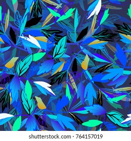  Patrón abstracto sin fisuras para niñas, niños, ropa. Fondo creativo con hojas . Gracioso papel pintado para textiles y tejidos. Estilo de moda. Brillante y colorido