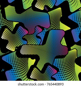 Abstract seamless pattern for girls and boys. Textured grunge urban wallpaper in yellow, black and white colors with geometric line, triangles, ink, shape dots elements. Background for sport clothes.