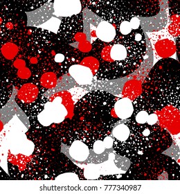 abstract seamless pattern for girls, boys,sport,fashion clothes. grunge urban repeated background with silhouette shape dots, ink. creative modern wallpaper for guys in red, black and white colors