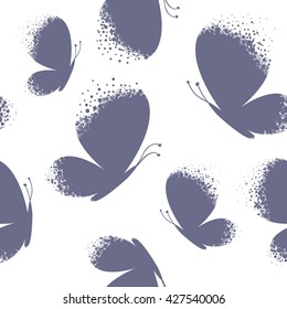 Abstract seamless pattern for girls. Butterflies white background. Silhouette drawing wallpaper with original modern design. 
