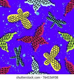 Abstract seamless pattern for girls clothes. Creative background with butterfly. Funny wallpaper for textile and fabric. Fashion style. Colorful bright