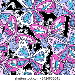 Patrón sin costuras abstracto para las niñas con mariposa colorida. Ilustración de moda en estilo moderno. Estampado de niña con mariposa brillante