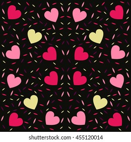 Abstract seamless pattern for girls. Creative vector background with hearts. Funny wallpaper for textile and fabric. Fashion style. Colorful bright picture for children.