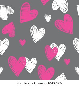 Abstract seamless pattern for girls, fashion, sport clothes, wallpaper. Valentine's day repeated backdrop with hand drawn  sketch hearts.  girlish  background.  