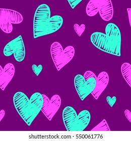 Abstract seamless pattern for girls fashion textile wrapping paper. Romantic love wallpaper.  Hearts repeated backdrop. Valentine's day background.