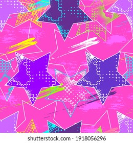 Abstract seamless pattern for girls with stars on grunge texture.