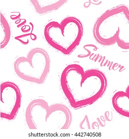 Abstract seamless pattern for girls. Tender pattern. White and pink pattern. Fashion design with pink hearts. Hearts wallpaper. Valentines day background. Love summer wallpaper.Tender Heart background