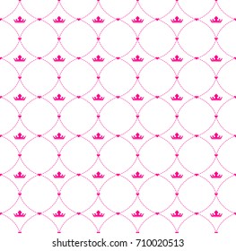 Abstract seamless pattern for girls, textile, printing, wrapping paper, decoration and other. Crowns and hearts repeated bakcdrop. Princess style. Girlish wallpaper