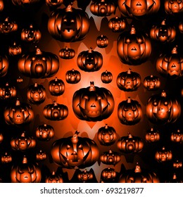 Abstract seamless pattern for girls,boys, kids, halloween, clothes. Creative vector background with face of pumpkin.Scary wallpaper for textile and fabric. Fashion style. Colorful bright.Orange, black