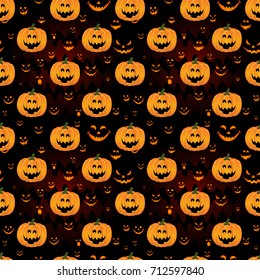 Abstract seamless pattern for girls,boys, kids, halloween, clothes. Creative vector background with pumpkin, scary face. Funny wallpaper for textile and fabric. Fashion style. Colorful bright.
