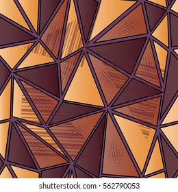 Abstract seamless pattern for girls,boys.Creative vector background with hearts, triangle, geometric figures.Funny wallpaper for textile and fabric.Fashion style.Colorful bright blue, yellow, brown  