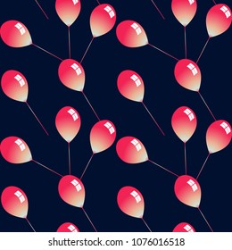 abstract seamless pattern with glassy cherry balloons on dark background