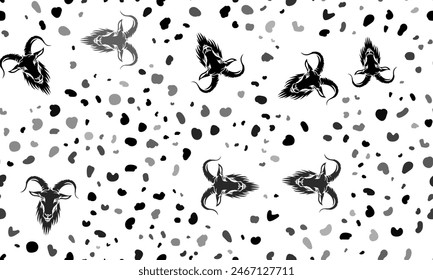 Abstractas patrón sin fisuras con símbolos de cabra. Fondo de leopardo creativo. Ilustración vectorial sobre fondo blanco