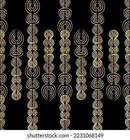 Abstract seamless pattern with gold elements on a black background. Christmas vector texture
