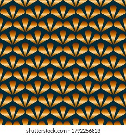 Abstraktes nahtloses Muster mit goldener geometrischer Laubstruktur, Vektorgrafik.