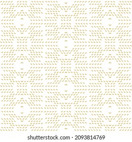 Abstract seamless pattern of gold geometric shapes. Design of home textiles, fashionable clothes, luxurious invitations to weddings and parties, packaging of jewelry. Vector illustration.