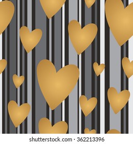 Abstract seamless pattern with gold  hearts 