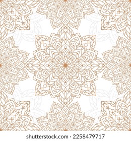 Abstract seamless pattern of gold luxury mandala with floral elements. Decorative vintage golden ornament. Ethnic mosaic oriental vector illustration for design wallpaper, wrapping paper, fabric