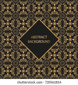 Abstract seamless pattern. Gold ornament on a black background. Vector illustration. Black texture.