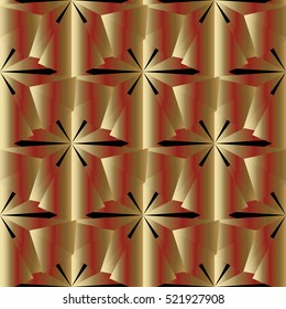 Abstract seamless pattern. Gold red and black 3d background. Endless texture.
