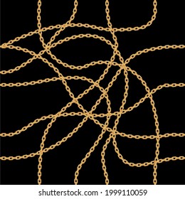 Resumen de un patrón sin fisuras con cadena dorada sobre fondo negro diseñado para impresiones textiles de tela. Impresión repetitiva de moda