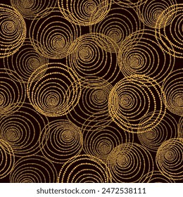 Abstract seamless pattern with golden circles. Hand drawn spirals vector illustration