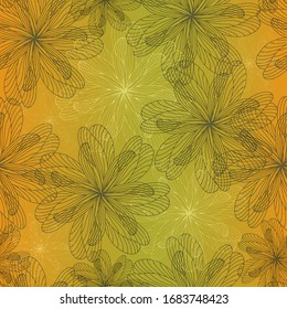 Abstract seamless pattern in golden colors. Vector illustration, floral endless shiny paper texture for decoration, wallpaper on the wall, wood bright background