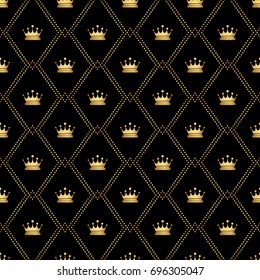 Abstract seamless pattern with golden crowns. Luxury background design. Modern stylish texture. Vector illustration. Used for wallpaper, pattern fills, web page,background,surface textures.
