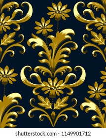 Abstract seamless pattern with golden floral elements