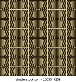 Abstract seamless pattern. Golden geometric structure on a black background. Vector graphic