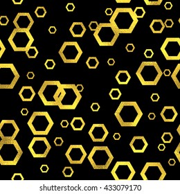 Abstract seamless pattern with golden hexagons. Vector fashion background