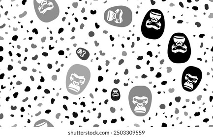 Abstract seamless pattern with gorilla heads. Creative leopard backdrop. Vector illustration on white background