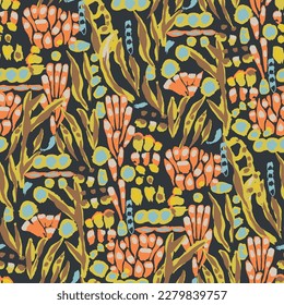 Abstract  seamless pattern.  gouache painting. tropical animal, spots ,paint  brush strokes, exotic    tiger  lines