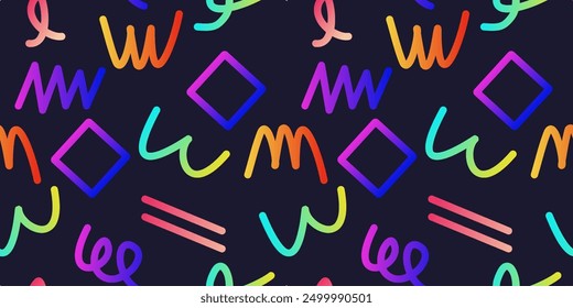 Abstract Seamless pattern with Gradient Lines. Modern and trendy abstract gradient line on dark background. Vector illustration 