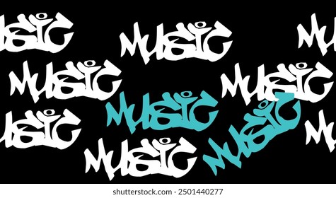 Abstract seamless pattern with graffiti style text and abstract background. Vector pattern for music poster