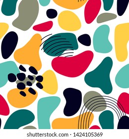 Abstract seamless pattern with graphyc elements, modern abstract shapes.   Avant-garde collage style. Geometric wallpaper for business brochure,  cover design. 