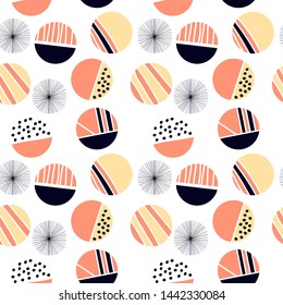 Abstract seamless pattern with graphyc elements -  modern abstract shapes: lines; spiral; circles. Geometric wallpaper for business brochure,  cover design. 