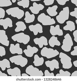 Abstract seamless pattern. Gray colours. Grunge texture with blots. Bright vector illustration. Animal print for textile and fabric. Endless abstract background with simple elements. 