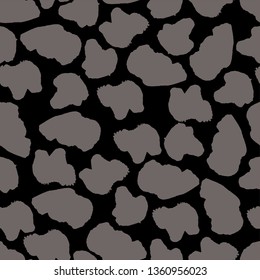 Abstract seamless pattern. Gray colours. Grunge texture with blots. Bright vector illustration. Animal print for textile and fabric. Endless abstract background with simple elements. 