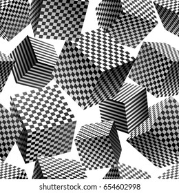 Abstract Seamless Pattern of Gray Scale Patterned Cubes. Modern Vector Background without Transparency. 