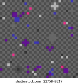 Abstract seamless pattern of grayscale and colorful rectangles in a pixel art style. Vector repeated geometric design