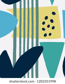 Abstract seamless pattern in green and blue on white background. 