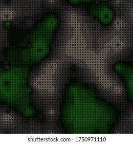 Resumen de un patrón impecable con círculos caóticos de color verde y marrón sobre fondo oscuro. Ilustración vectorial.