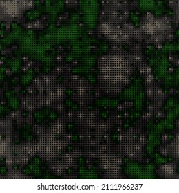 Abstract seamless pattern with green and brown colored chaotic circles on dark background. Vector illustration.