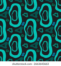 abstract seamless pattern in green colors on black background. Vector image.