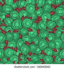 Abstract seamless pattern in green colors. Vector background illustration. Nature rose flowers.