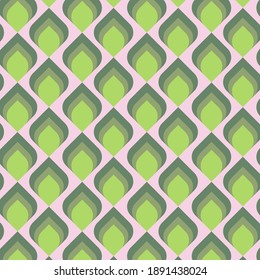 Abstract seamless pattern with green elements. Squares with two rounded corners