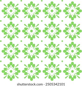 Abstract seamless pattern with green flowers on a white background