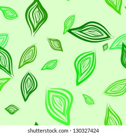 Abstract seamless pattern with green leaves at light green background. Pattern can be used as wallpaper, web page background, textile design etc